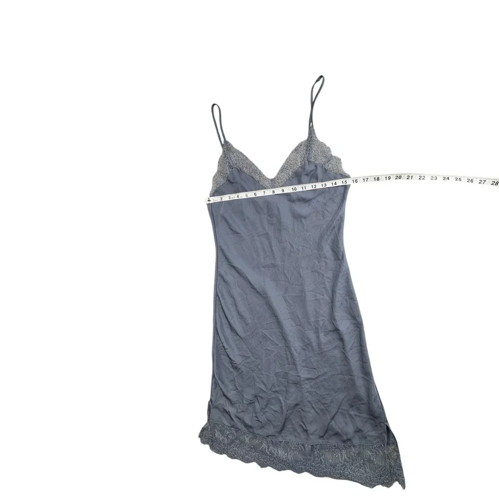 Victoria's Secret Gray Lace Trim Satin Slip Chemise‎ Nightgown Women M